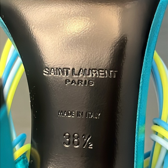 YSL Saint Laurent Gippy Multicolor Strappy Knot Patent Leather Sandal 38.5-US 8 - Picture 11 of 17